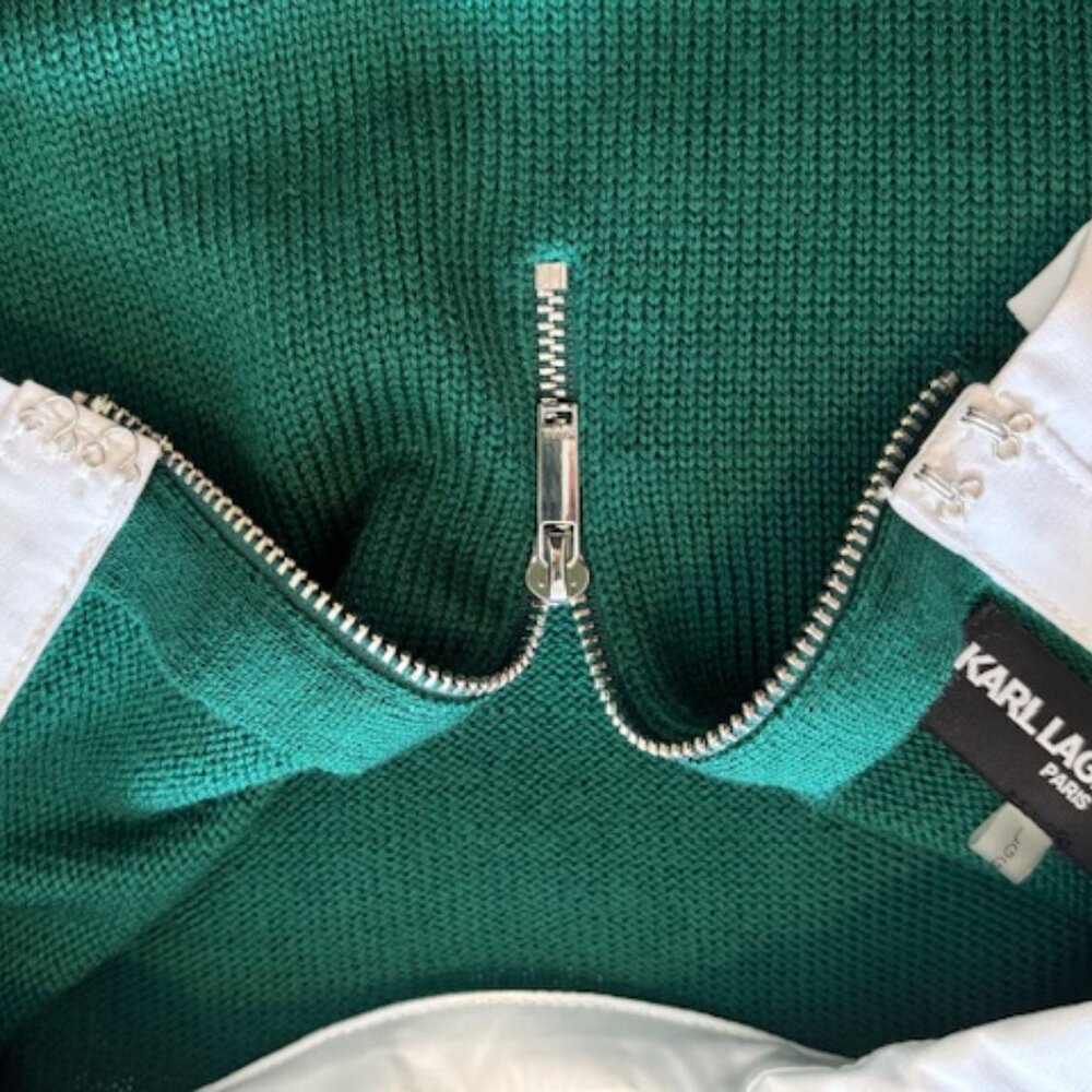 Karl Lagerfeld Paris Layered Essentials - Green Wool Blend Holiday Sweater Sz L - Picture 7 of 14